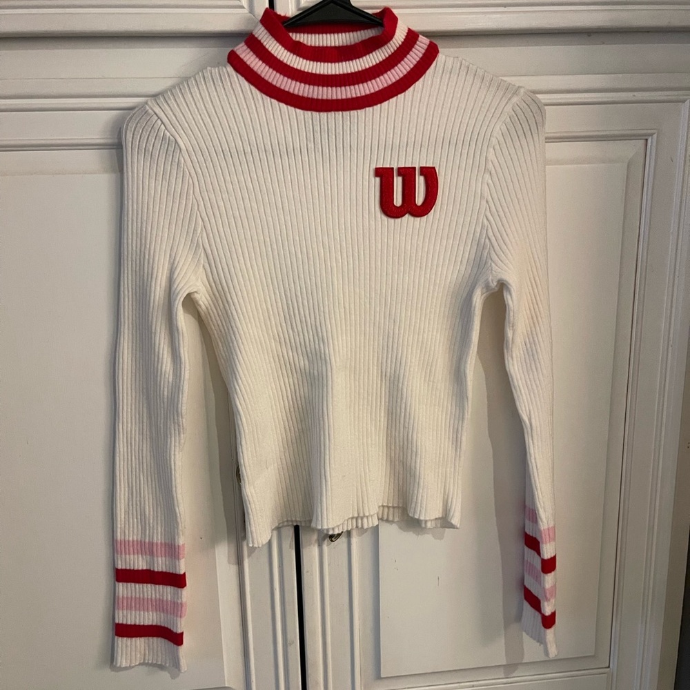 Wilson and Forever 21 White and Red Ribbed Long Sleeve Top
